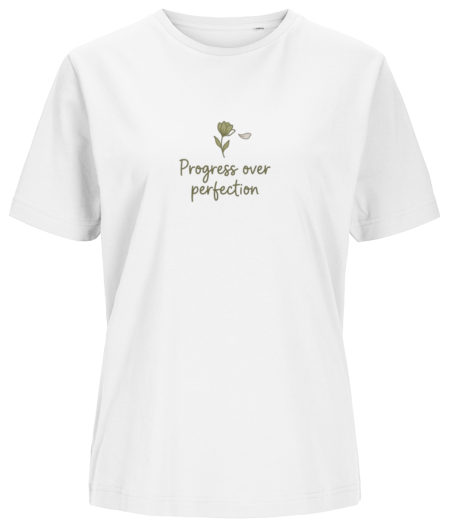Women’s T-shirt “progress over perfection”